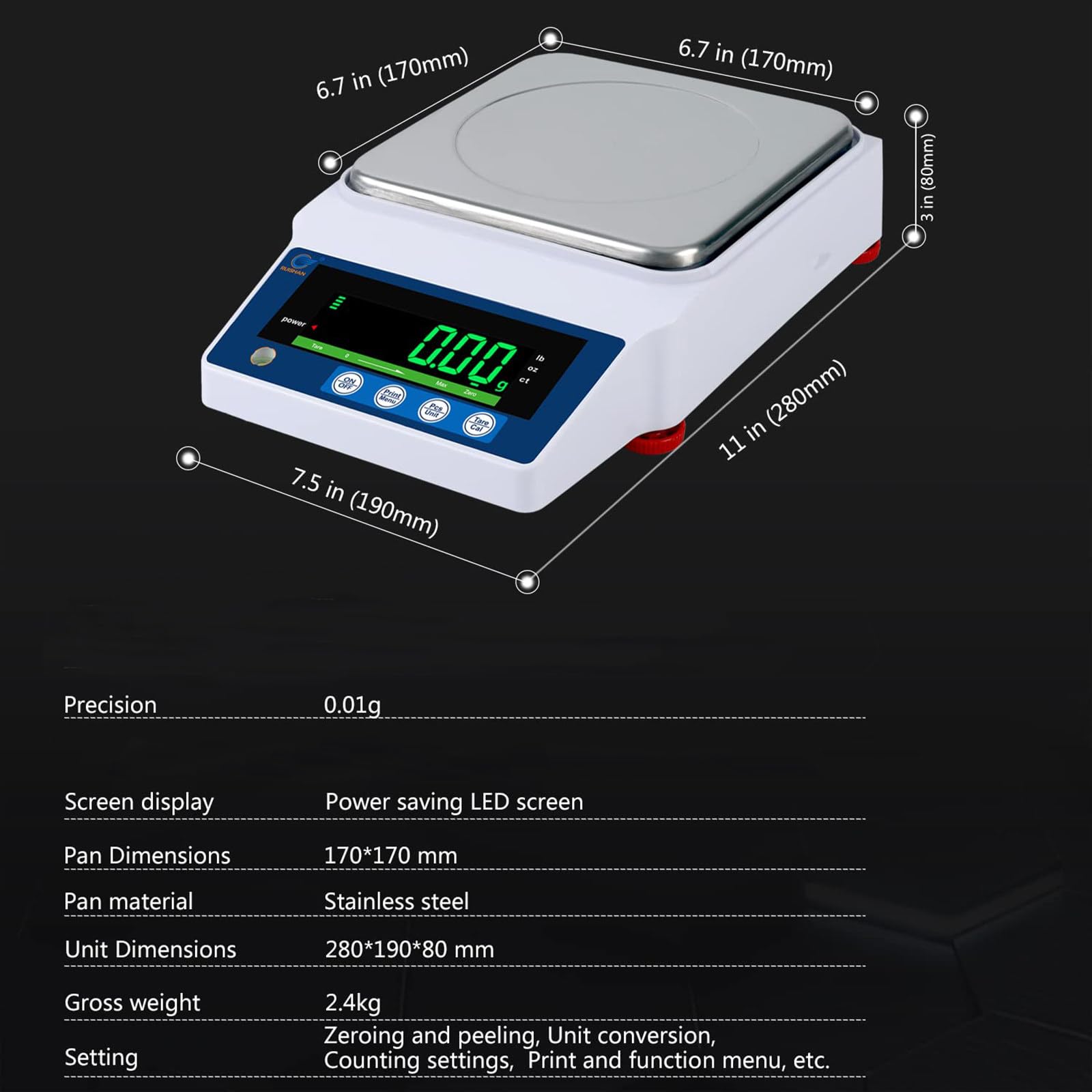 Bilancia analitica di precisione da laboratorio, bilancia elettronica, bilancia scientifica, bilancia in centigrammi, bilancia di calibrazione, adatta per chimica, laboratorio, gioielleria, ecc.,500g