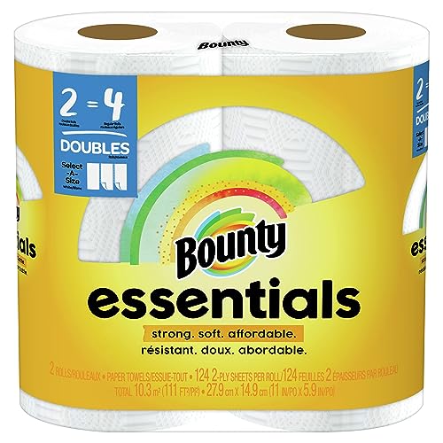 Bounty Essentials Select-A-Size Paper Towels, White, 2 Double Rolls = 4 Regular Rolls