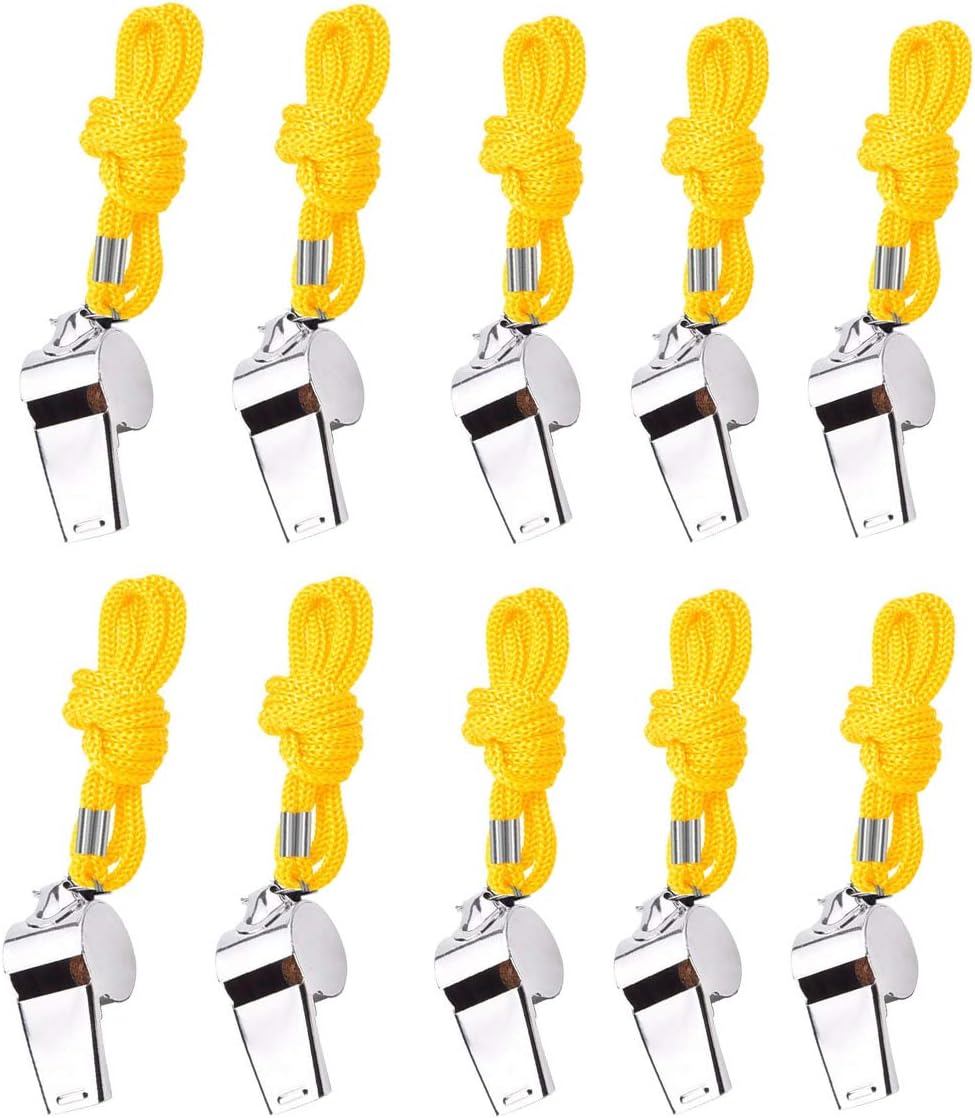 TEKEFT 10 Pack Sports Whistles with Lanyard,Stainless Steel,Coach,Outdoor, Emergency, Safety, Marine, Police, Underwater, Survival Whistle