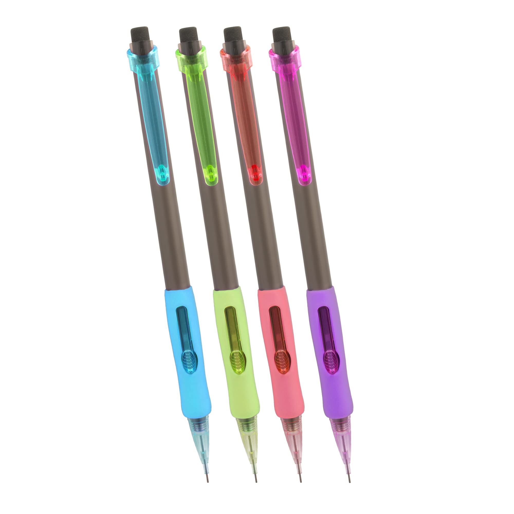 Starplast SET 4 PORTAMINAS 4 colores, minas 0.5mm, retráctil, con borrador y antideslizante, para oficina o uso escolar