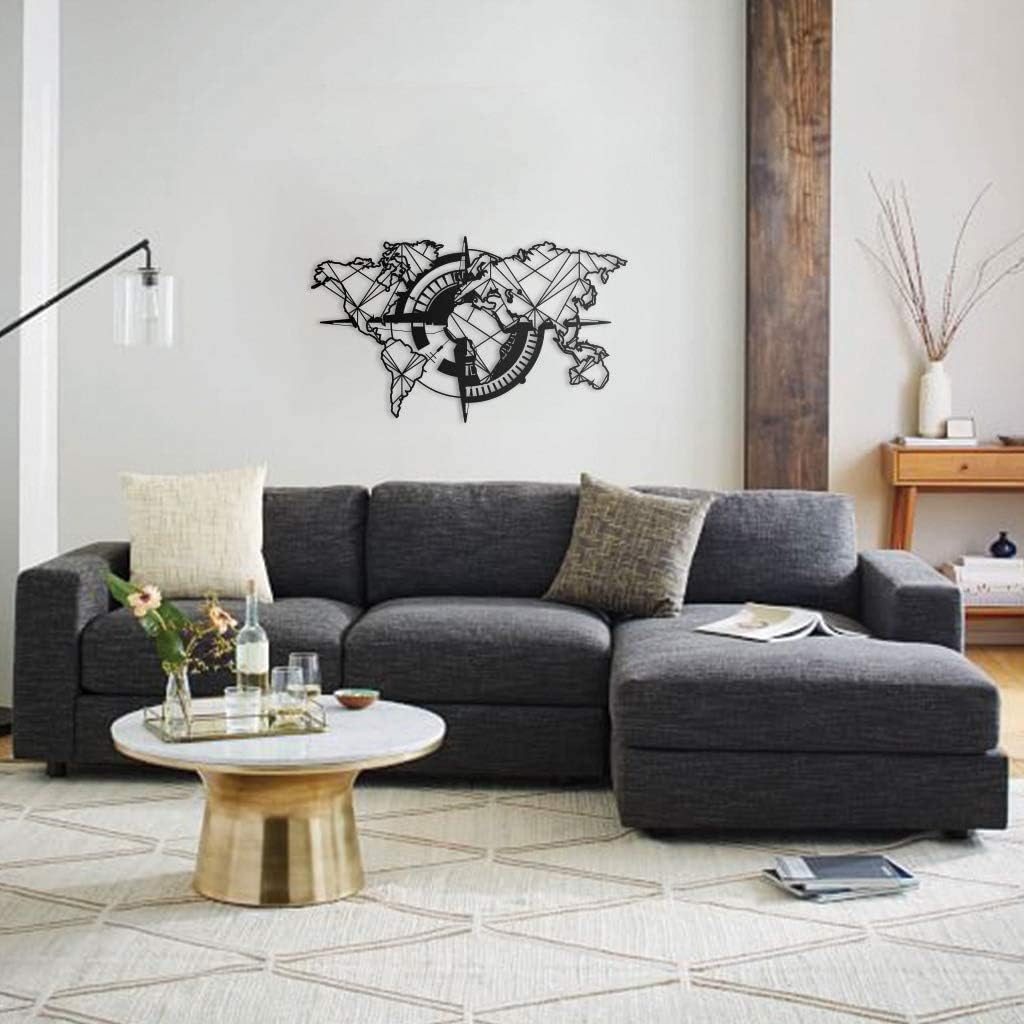Tubibu - Arte de pared moderno, mapa del mundo metálico, 100% metal, 99 x 55 cm, negro