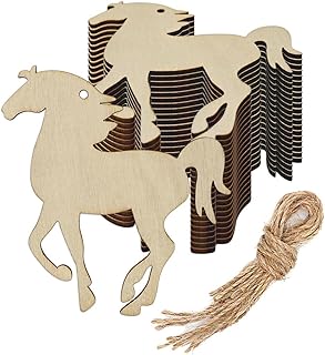 20pcs Horse Wood DIY Crafts Cutouts Blank Wooden Horse Shaped Hanging Ornaments with Hole Hemp Ropes Wood Tags for Baby Shower Wedding Birthday Christmas Party Decorations
