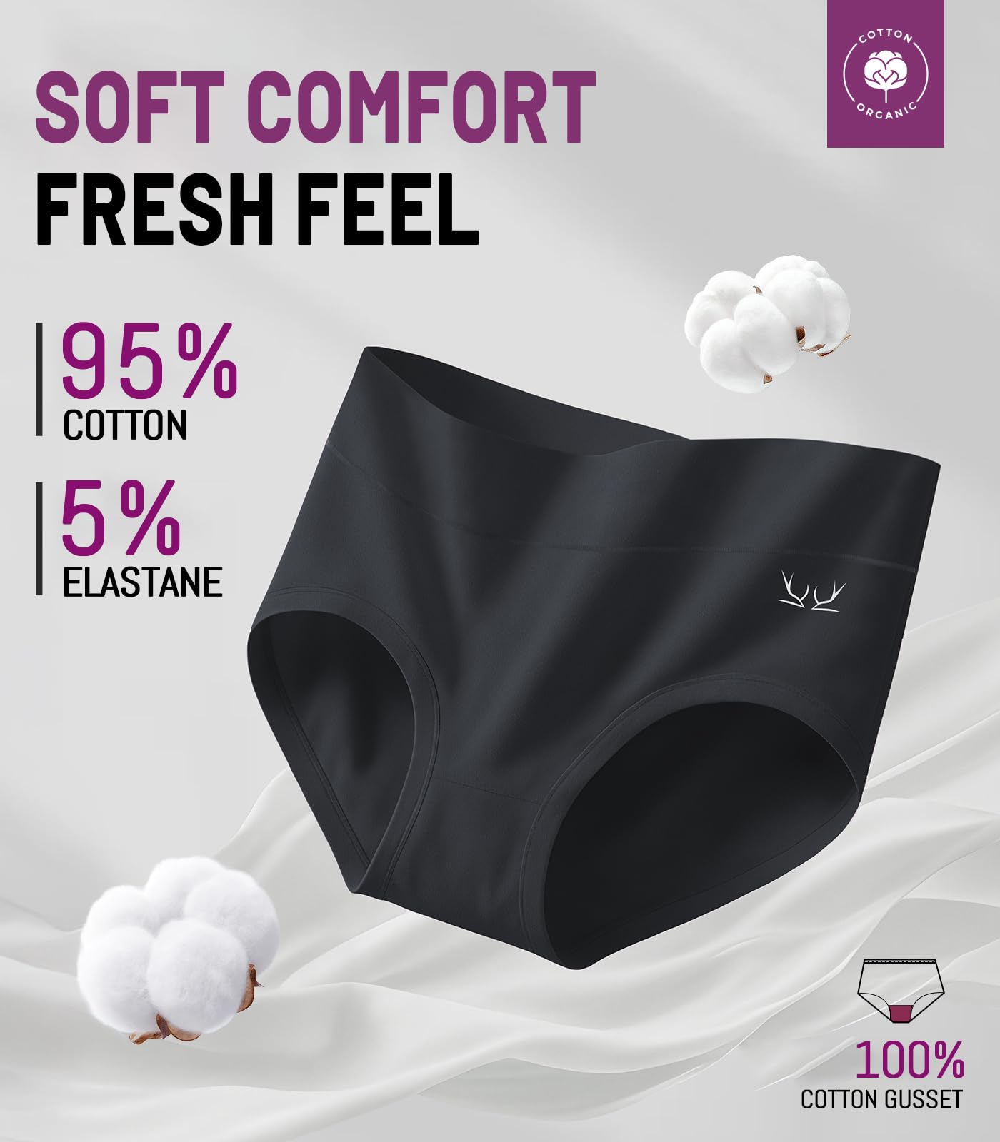 TANSTC Mutande Slip Donna Cotone Vita Alta Culotte Donna Comode Elasticizzato Sexy Intimo, Pacco da 5