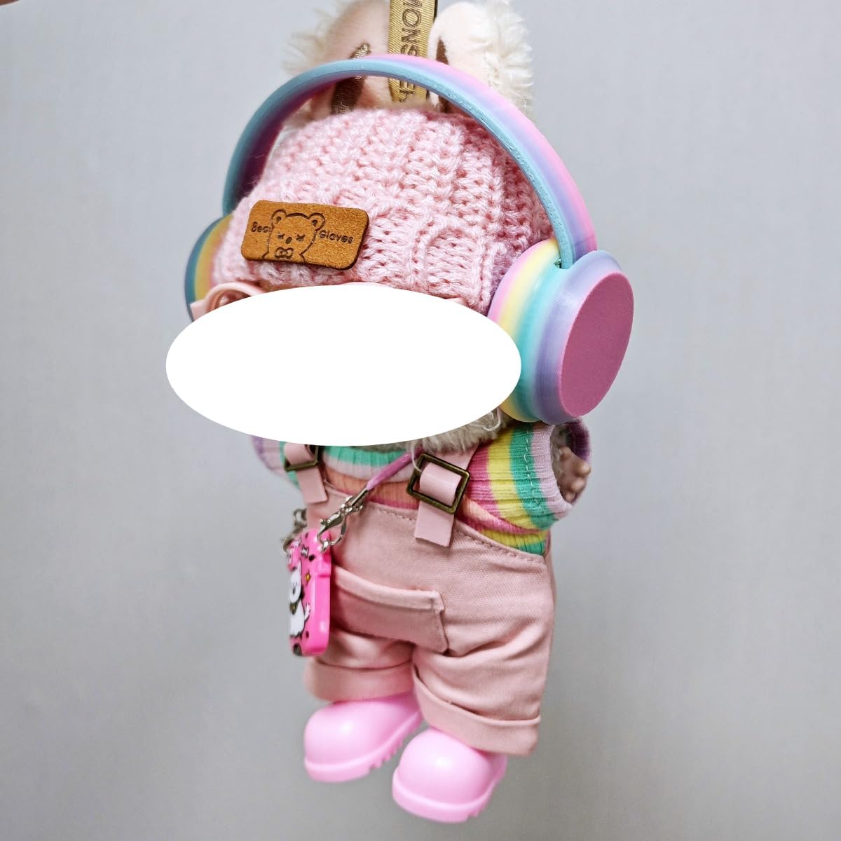 7 Pcs Clothes for Labubu (NO Doll) , Pink Overalls Set Earphone Glasses Bag Shoes for LBB Clothes 15cm/17cm Doll with Fashion Accessories (Rainbow)