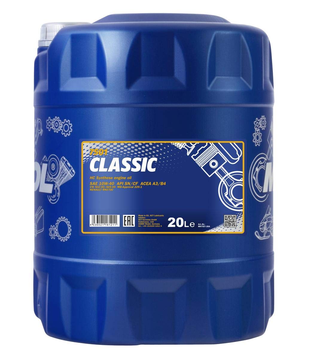 MANNOL 20L Classic 10W-40 Motorenöl ACEA A3/B4 Motoröl 10W40 + Auslaufhahn