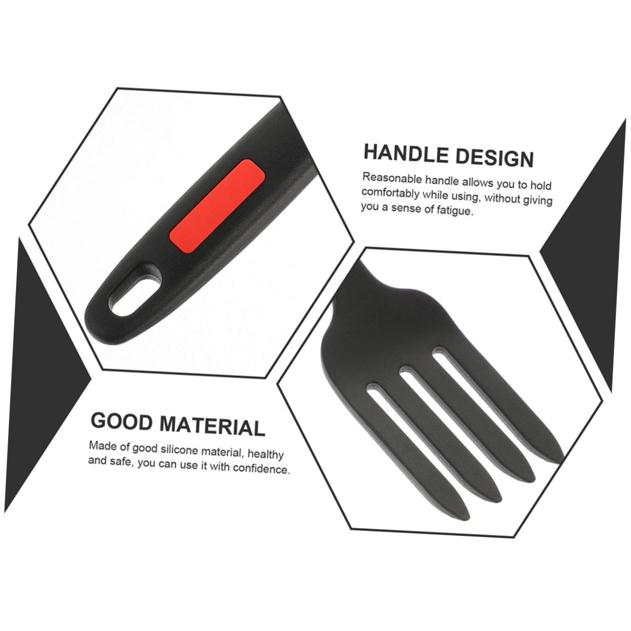 Zerodeko 2 piezas Tenedor de Silicona Reutilizable Resistente y Ergonómico para Ensaladas Utensilio de Cocina Multifunción Seguro y Cómodo Colores Negro y Rojo
