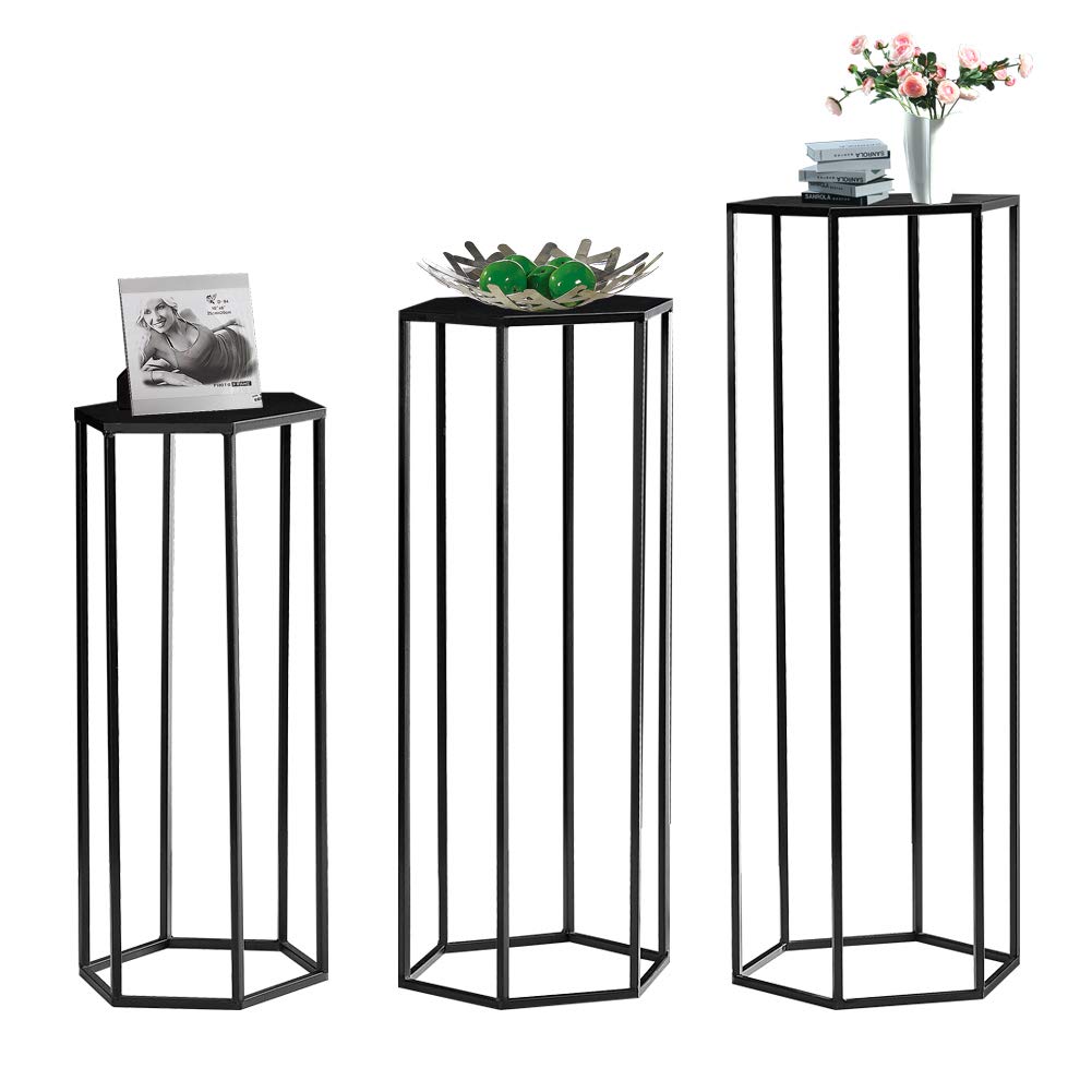 Mxfurhawa Tall Plant Stand, Metal Indoor Plant Table Black Nesting