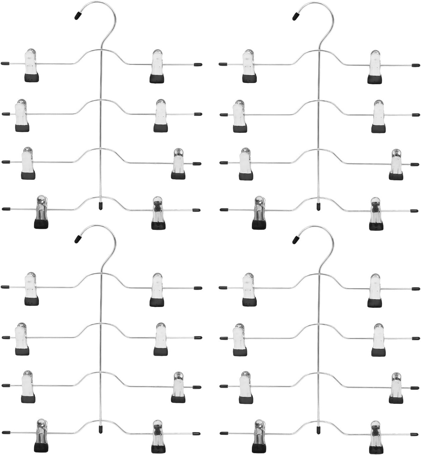 4pcs Multi-Function Pants Hangers with Clips 4-Tier Skirt and Coat Hangers for Closet Organization Black for Pants and Skirts Storage