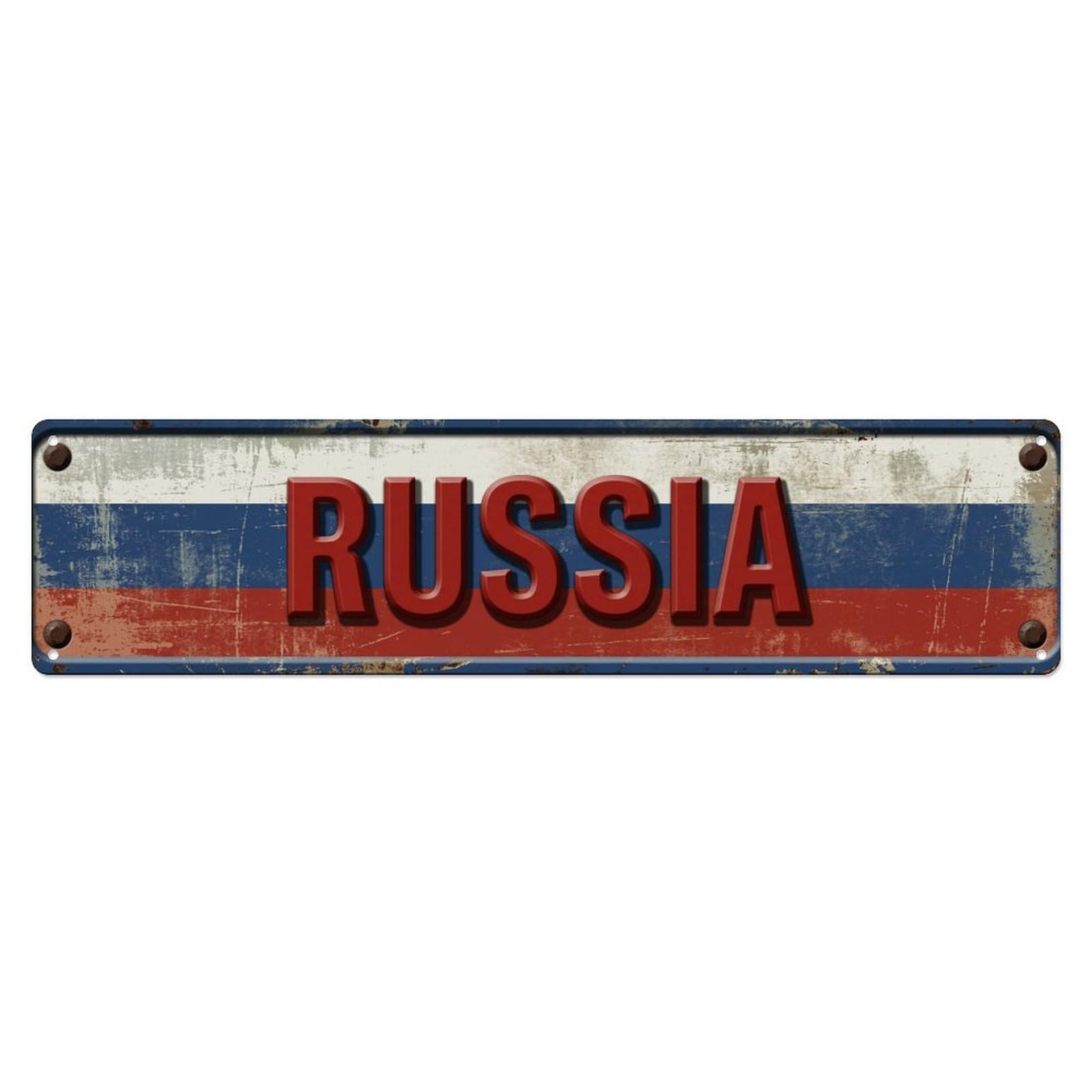 Olhnbad 4X16inch(10X40cm) Vintage Russia Flag Pattern Metal Tin Sign