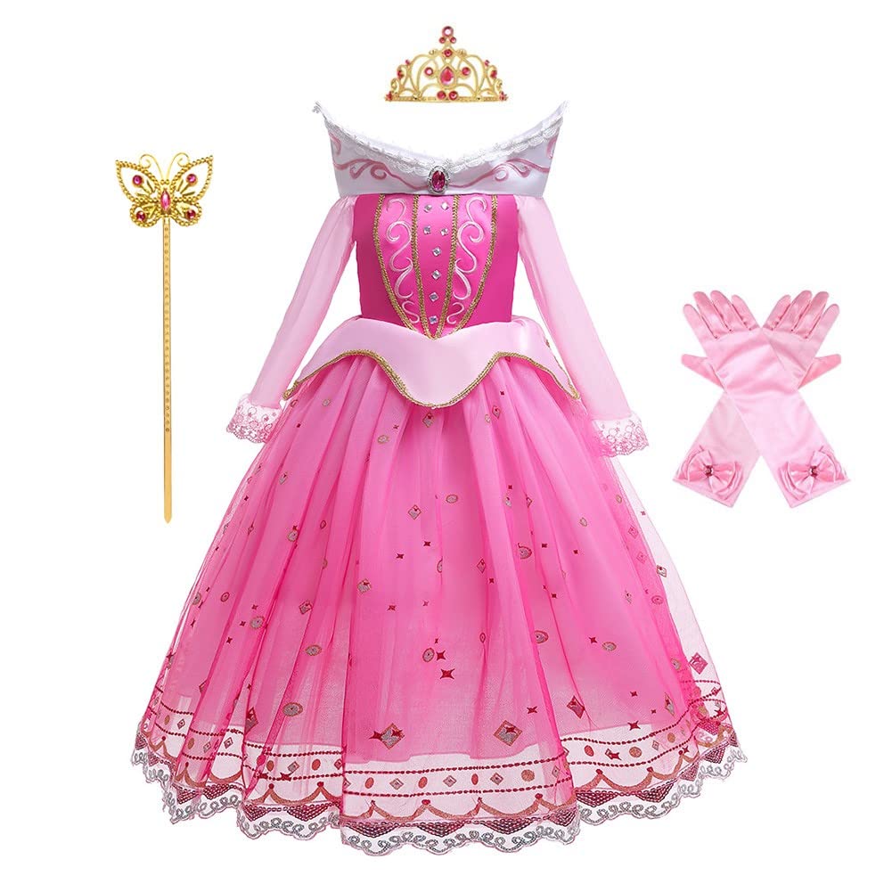 Princess Birthday Dress Girls Sleeping Beauty Costume Halloween Christmas Fancy Cosplay Party Outfits (w/Accessories)