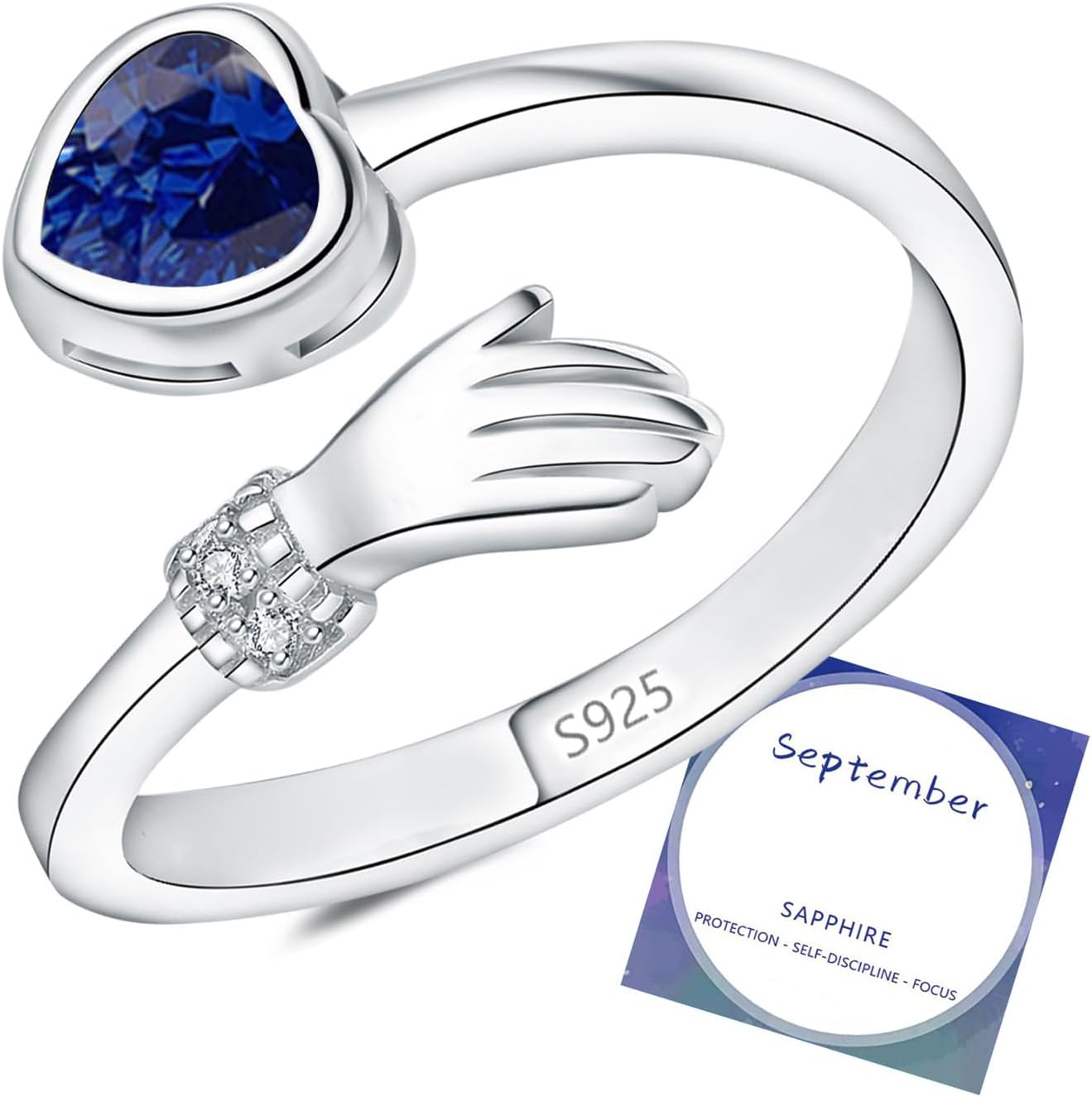 Sterling Silver Plated Hug Rings for Women,Dainty Birthstone Rings,Heart Ring for Wife Sister Daughter,Adjustable Birthstone Thumb Ring Jewelry Birthday,Christmas Gifts for Her