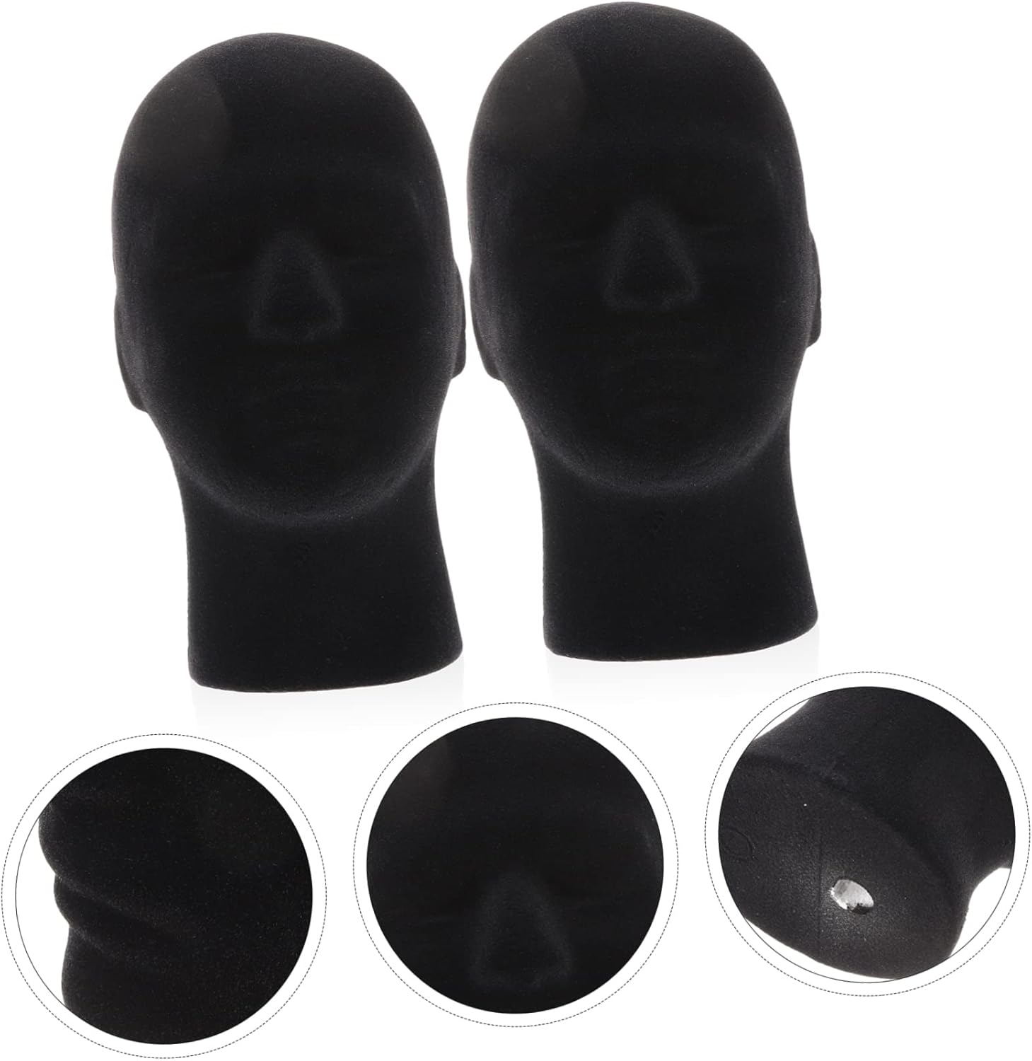 2pcs Foam Wig Head Mannequin Display Head Wig Stand for Hair Extensions Hat Show Black