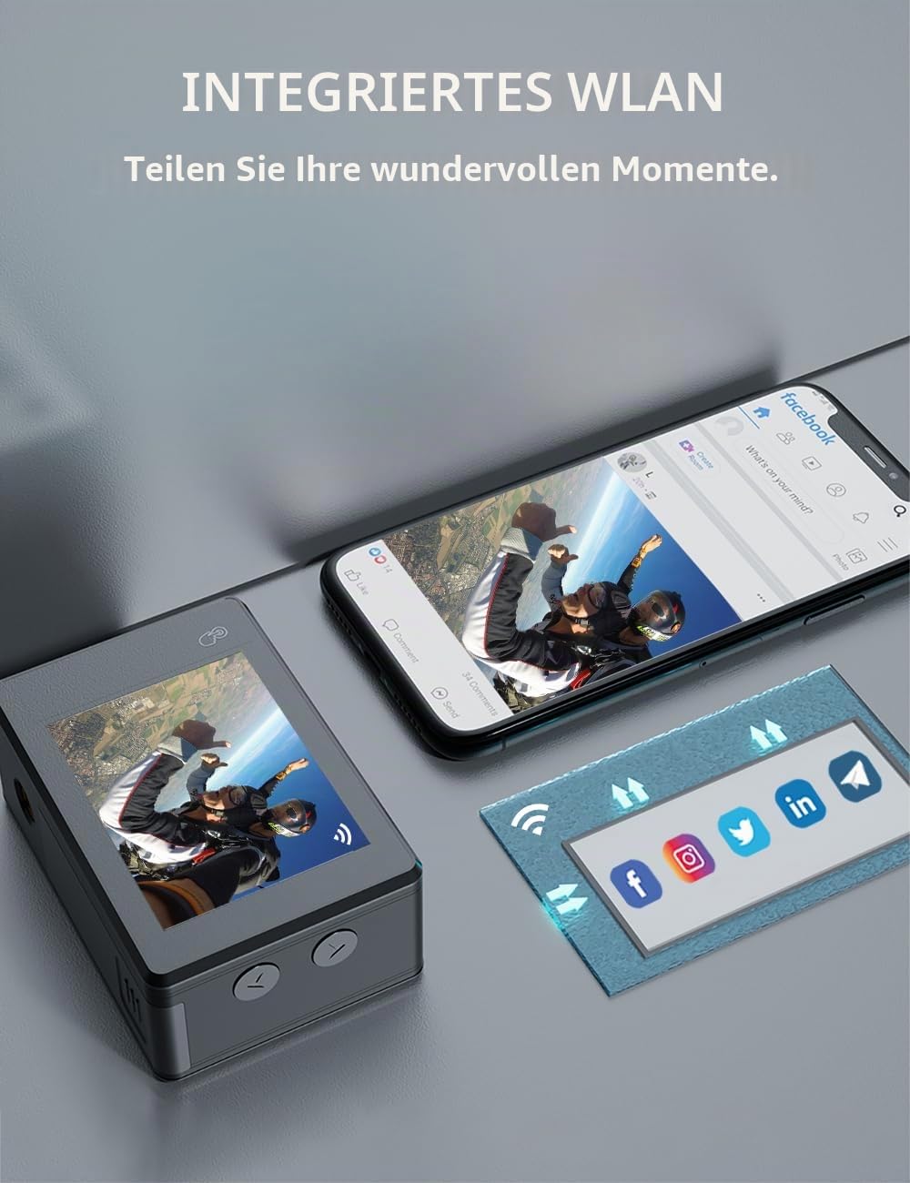 Apexcam 4K 30FPS 20MP Action Cam Dualscreen Touchscreen 40M wasserdichte Unterwasserkamera EIS Stabilisierung 170° Weitwinkel WiFi Fernbedienung mit 2x1350mAh Akkus und Zubehör Kit