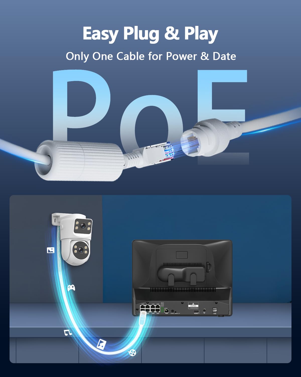OOSSXX Videoregistratore di rete NVR POE NVR a 8 canali 8.0/4K Megapixel, supporta fino a 8 telecamere IP da 8 MP/4K, disco rigido da massimo 6 TB (HDD non incluso)