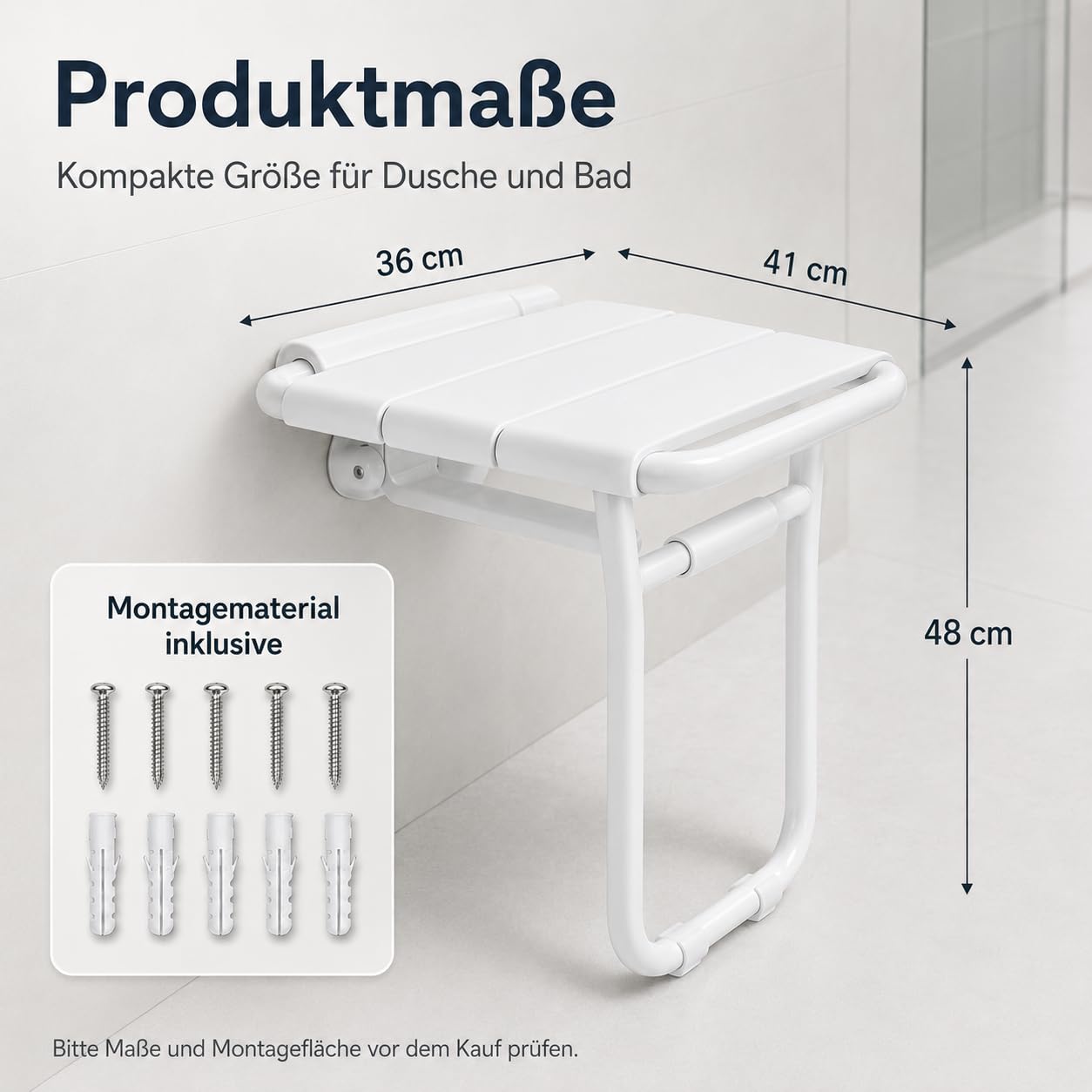 Asiento de Ducha Plegable, Taburete de Baño Antideslizante y Silla Abatible para Personas Mayores o con Movilidad Reducida, Banco para Bañera