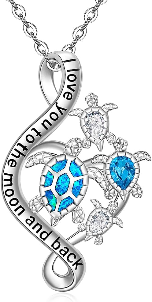 Fenthring Sea Turtle Necklace Turtle Necklaces for Women Mom Pendant Blue Opal Topaz Sterling Silver Heart Infinity Wave Mother Daughter Mothers Day Gifts