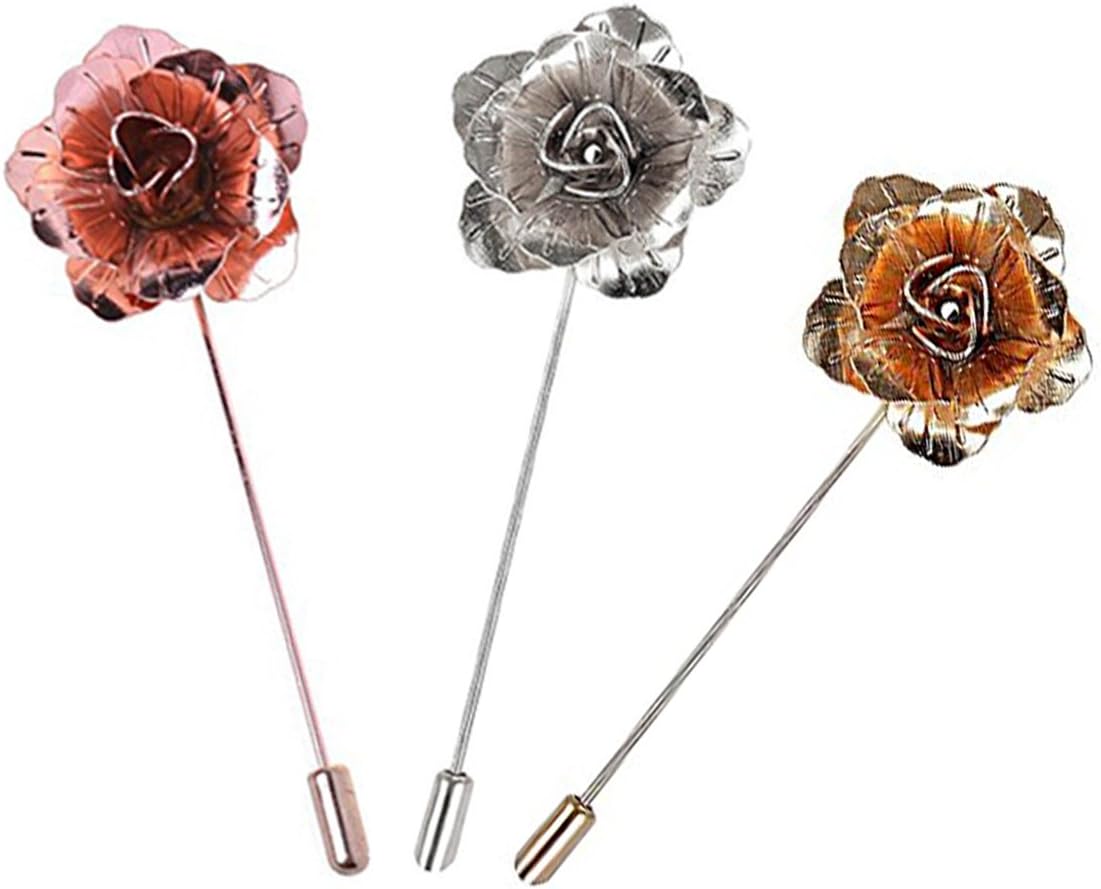 3 Pcs Men's Lapel Pin Metal Flower Pin