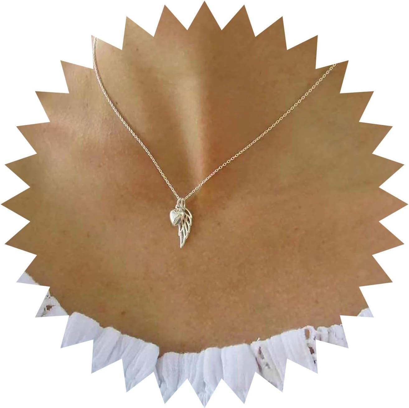 Bohemian Heart Wing Choker Necklace Silver Hollow Wing Pendant Necklace Puffy Heart Collar Necklace Minimalist Heart Chain Necklace Jewelry for Women Gifts