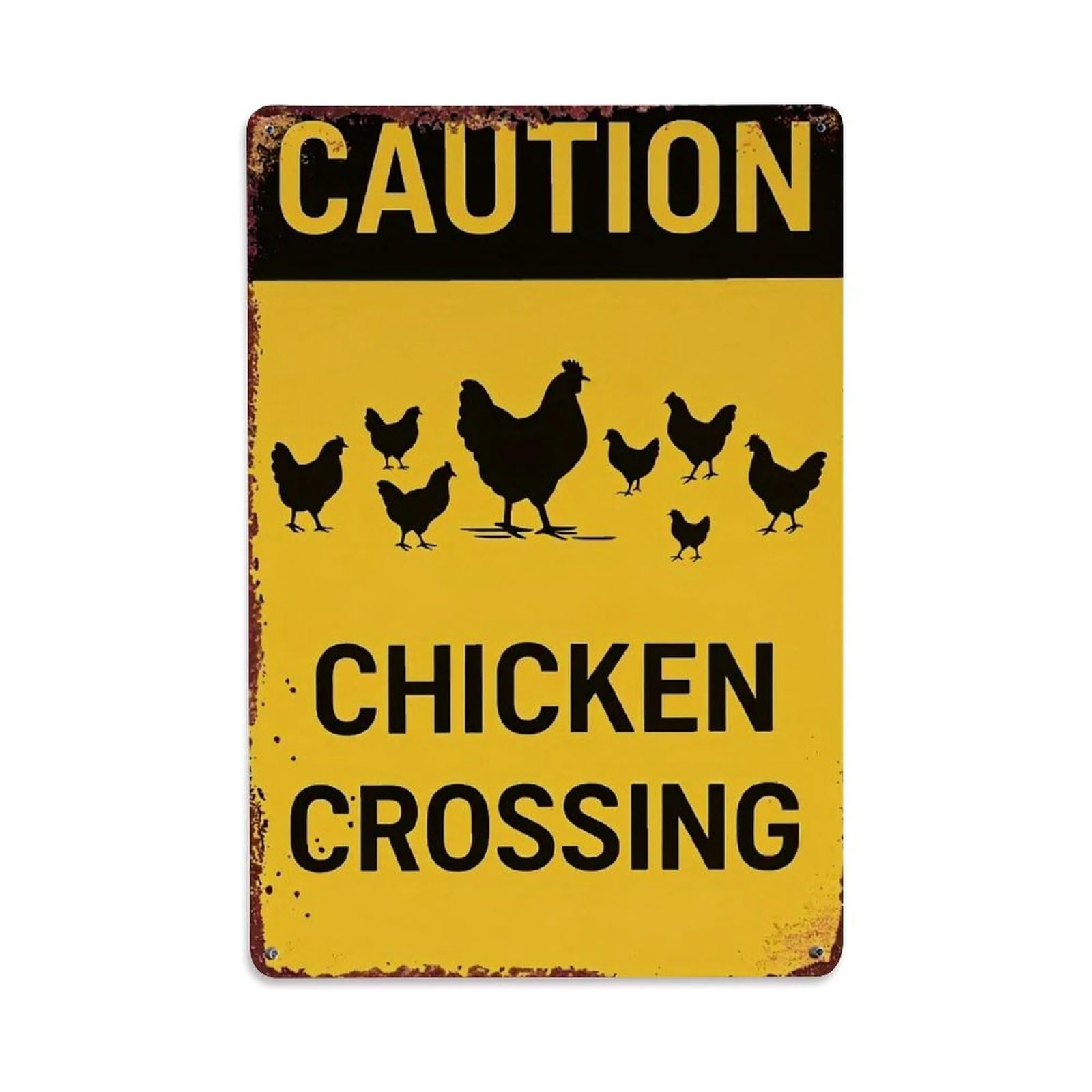 Jdfenggu Vintage Caution Chicken Crossing Sign Pattern Retro Metal Tin Sign, Decor Art Poster For Bar, Home, Man Cave, Kitchen, Laundry Room Gift 8X12inch
