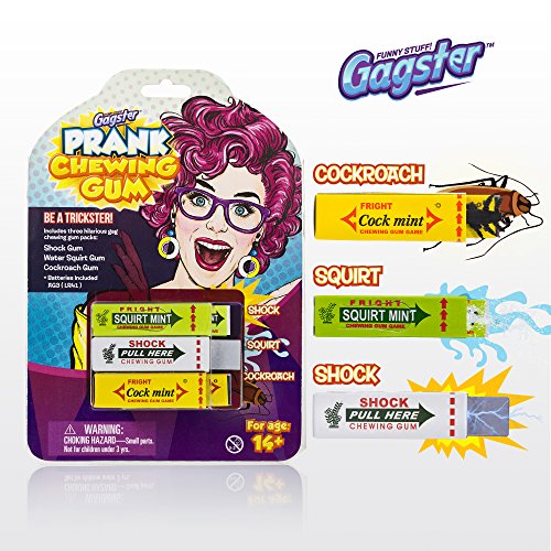 Gagster Prank Chewing Gum 3-In-1 Prank Toys Set - Shocking, Water Squirt And Cockroach Snapping Gum Packs, Prank & Shock Your Friends & Co-Workers. Perfect As Gag Gifts Or Practical Joke Gifts #TOP6