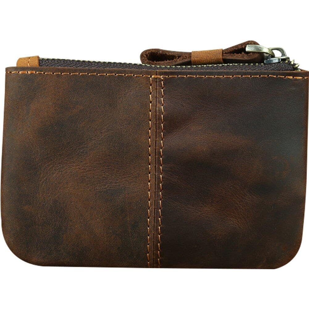 Lpitoy Men's As Shown Coin Purse Crazy Horse Leather Card Holder Zippered Change Pouch Portable Key Holder Small Short Wallet Retro Money Pouch