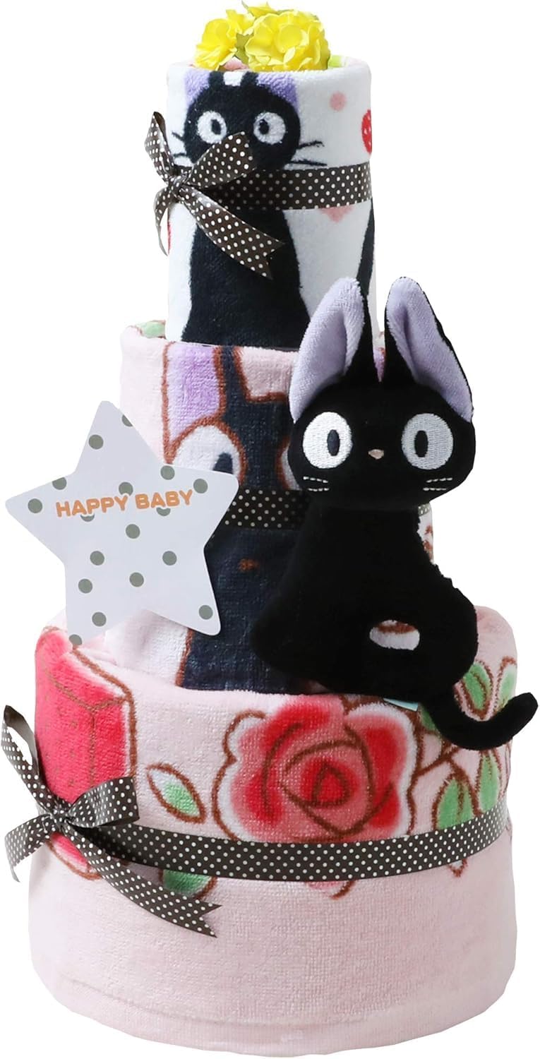 出産祝い 黒猫 名入れ刺繍 3段 おむつ