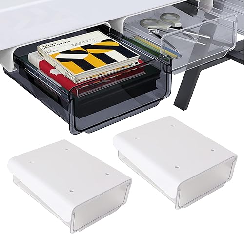 Miniatura 10 de Davidsons Collection - Cajón autoadhesivo debajo del escritorio, 2 paquetes de organizador oculto para mesa, bandeja de almacenamiento grande para