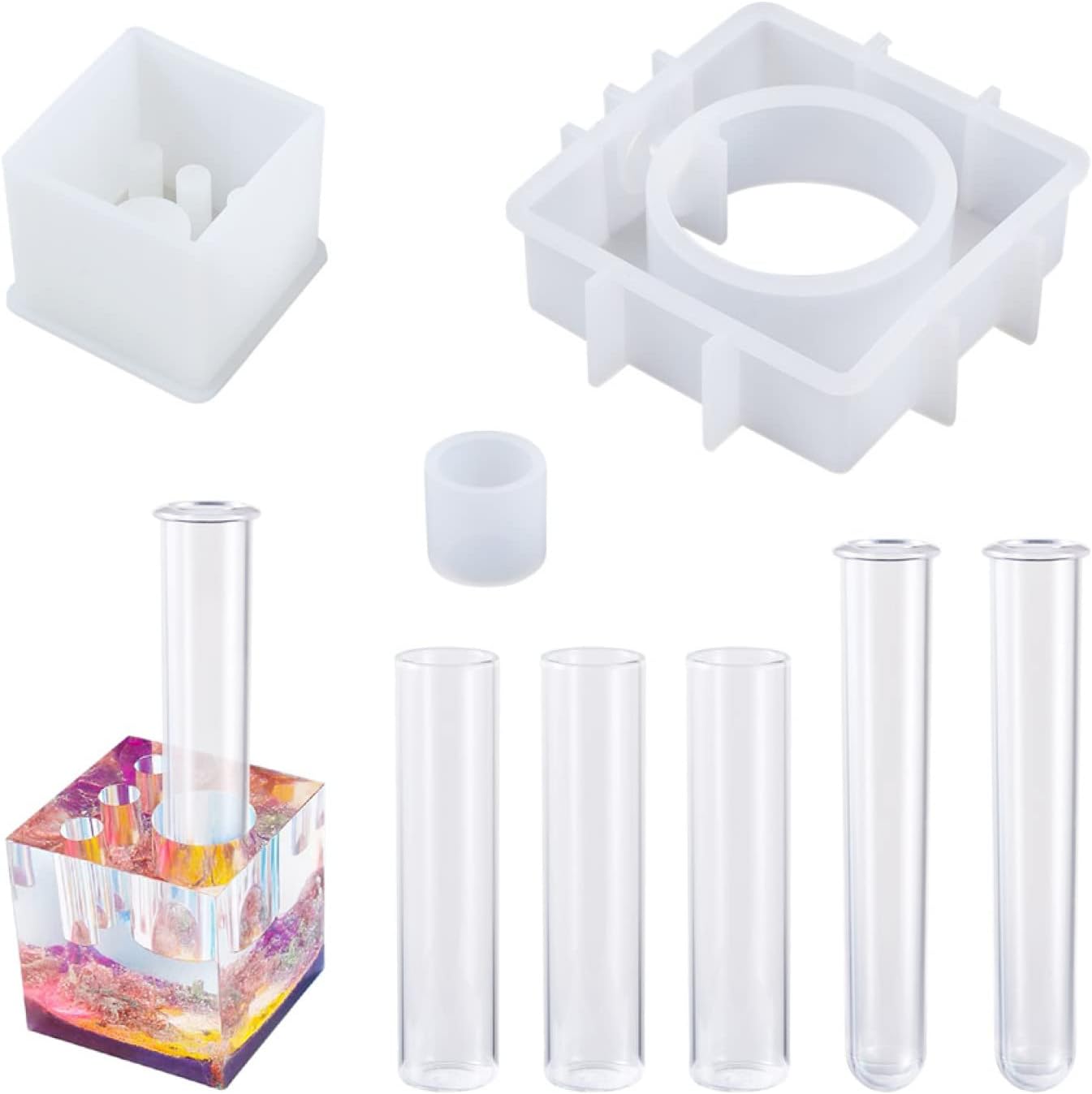 Boutigem 1 Set DIY Pen Holder Silicone Molds Plant Propagation Station Mold with 7pcs Test Tubes, Resin Display Mold for Hydroponic Flowers Vase Home Decor Jewelry Craft Supplies