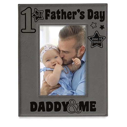 KATE POSH First Father's Day 2023 Leather Engraved Picture Frame, 1st Father's Day Gifts from son or daughter, Daddy & Me Gifts (5x7-Vertical)