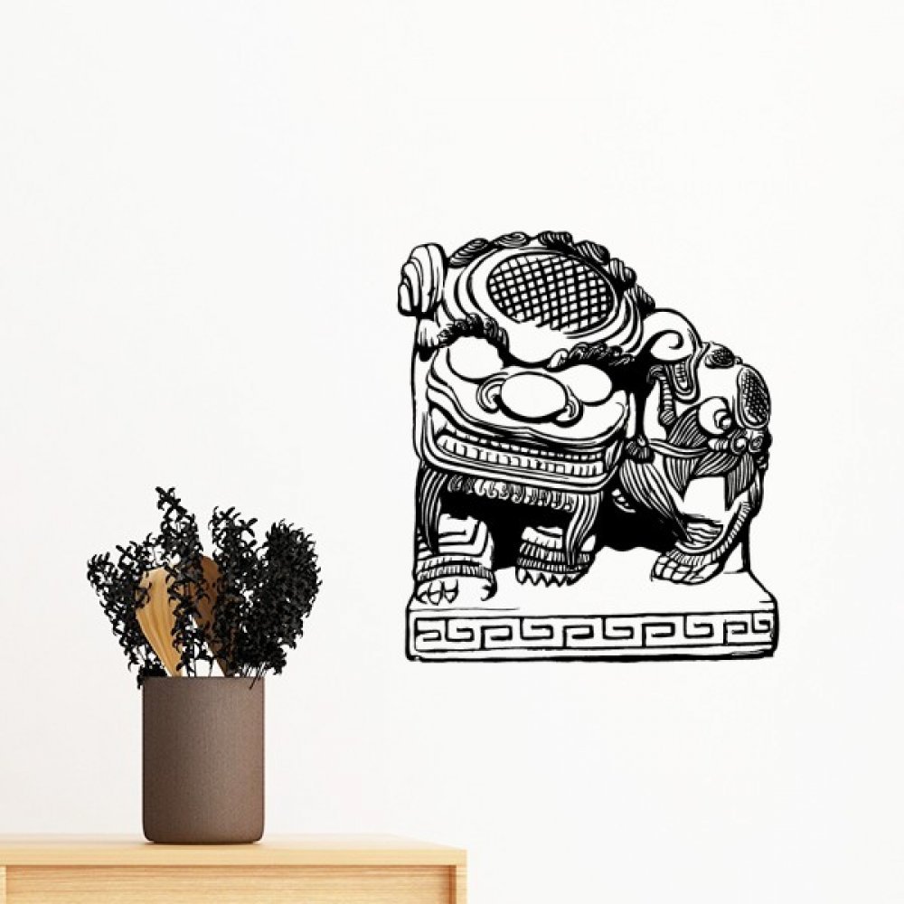 Sticker lion chinois amovible pour masquer un mur sans peindre