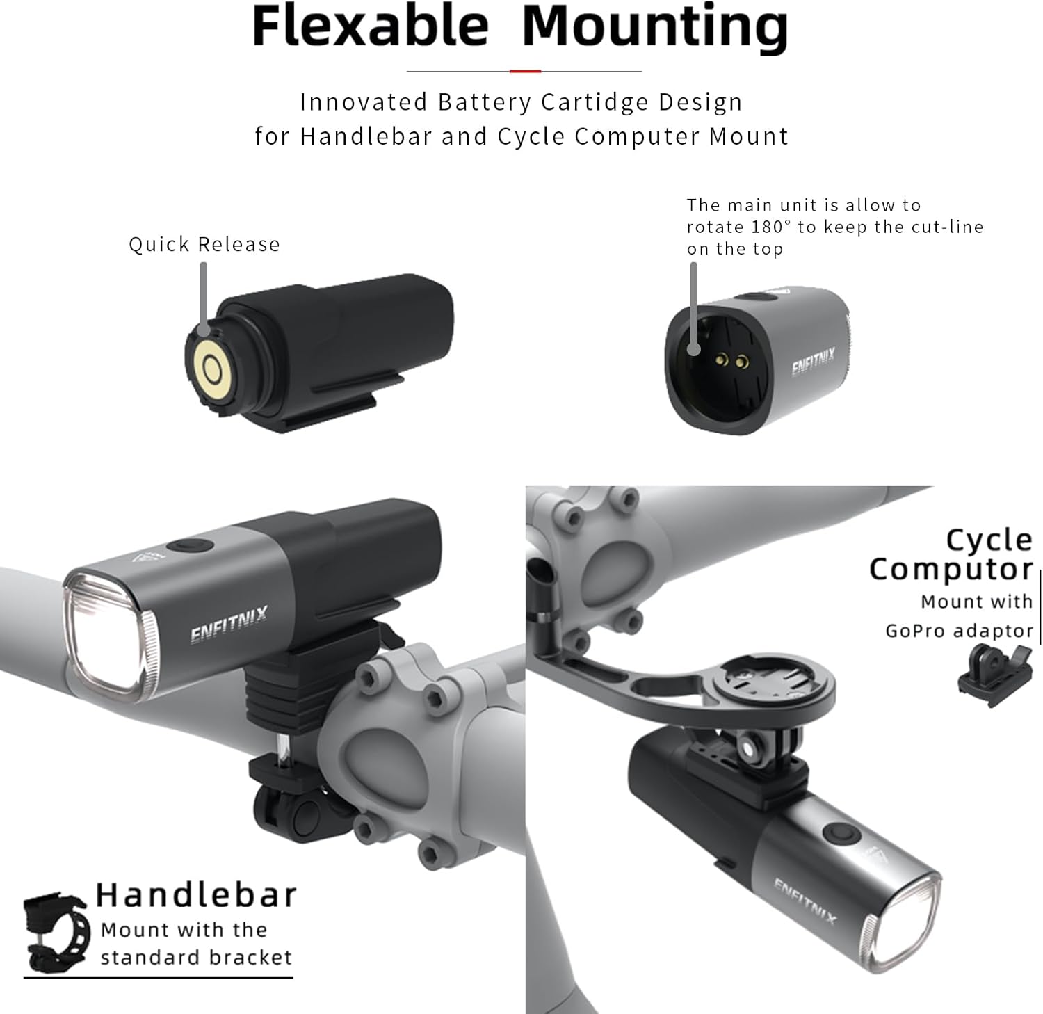 Navi 500 Smart Bike Light, Auto On/Off, 2450 mAh USB Type-C Rechargeable Bicycle Front Lamp, 530 Lumen Multi-Mod Super Bright LED Bike Light, IPX6 Waterproof, Aluminum Frame, 5 Light Modes.