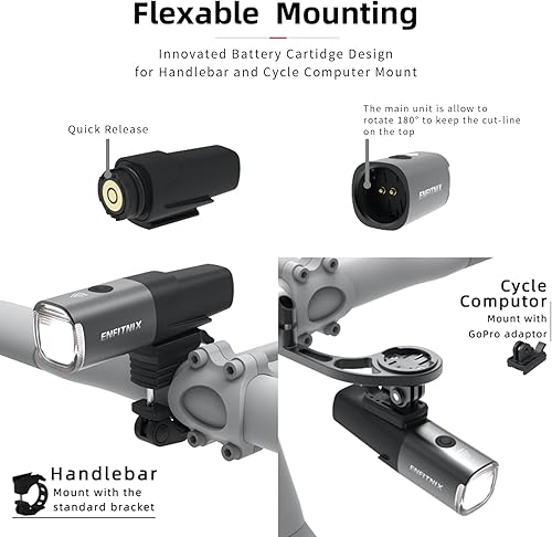 Miniatura 7 de Navi 500 Luz inteligente para bicicleta, encendidoapagado automático, 2450 mAh USB tipo C recargable lámpara delantera de bicicleta, 530 lúmenes