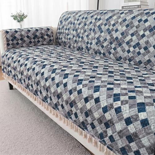 Image of Story@Home Sofa Set 5 Seater Cover Full | Sofa Covers 3 Seater and 2 Seater - 3+2 Sofa Cover Configuration | Sofa Mat with Sofa Back Covers and ArmRest Covers - Grey & Cyan