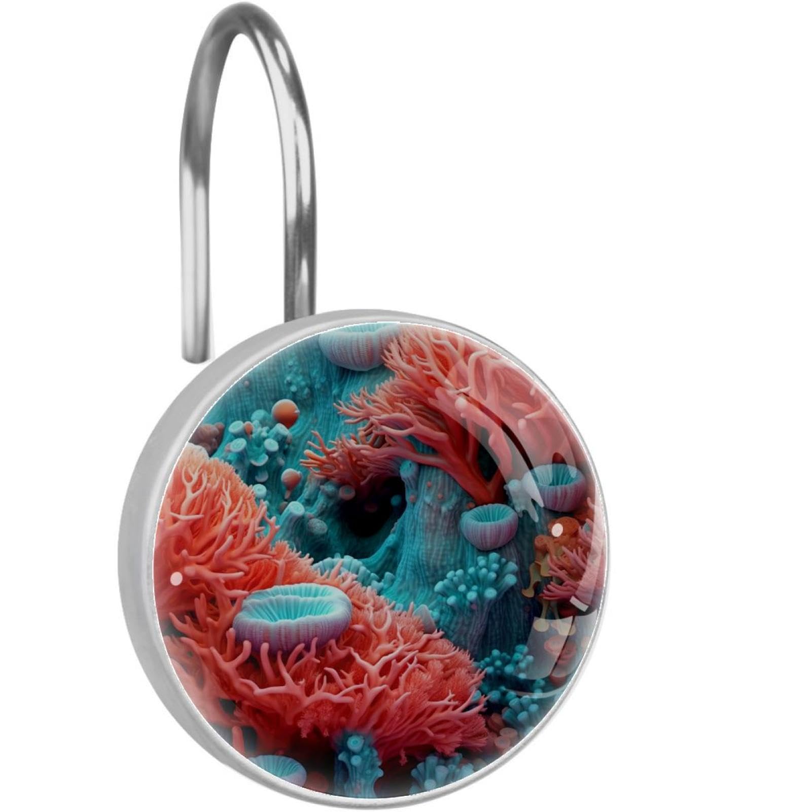 Crochets de rideau de douche lot de 12 pièces décoration corail pour salle de bain