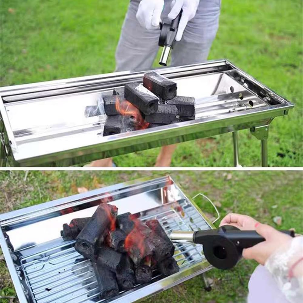 Kit de Barbacoa, Encendedor de Carbón de Acero Inoxidable + Carbón Vegetal 2,8 kg + 36 Pastillas de Encendido + 1 Caja Cerillas + 1 Ventilador de barbaco.