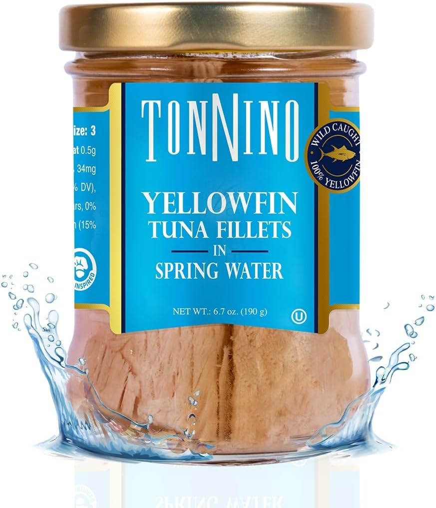 Tonnino Yellowfin Tuna Fish Premium – Spring Water – Pack of 6 – Alternative to Salmon – Protein Snacks – Ready to Eat Meals