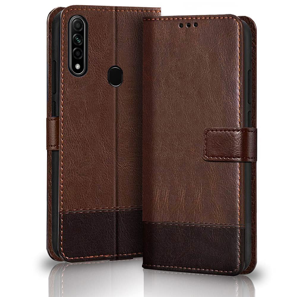 TheGiftKart Dual-Color Leather Finish Flip Back Cover Case for Oppo A31 | Inbuilt Stand & Pockets | Wallet Style Flip Cover Case for Oppo A31 (Brown & Coffee) (B09PB5J2HJ) Amazon Price History, Amazon Price Tracker
