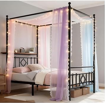Homkdom Twin Canopy Bed Frame with Storage Headboard,Noise-Free,Black