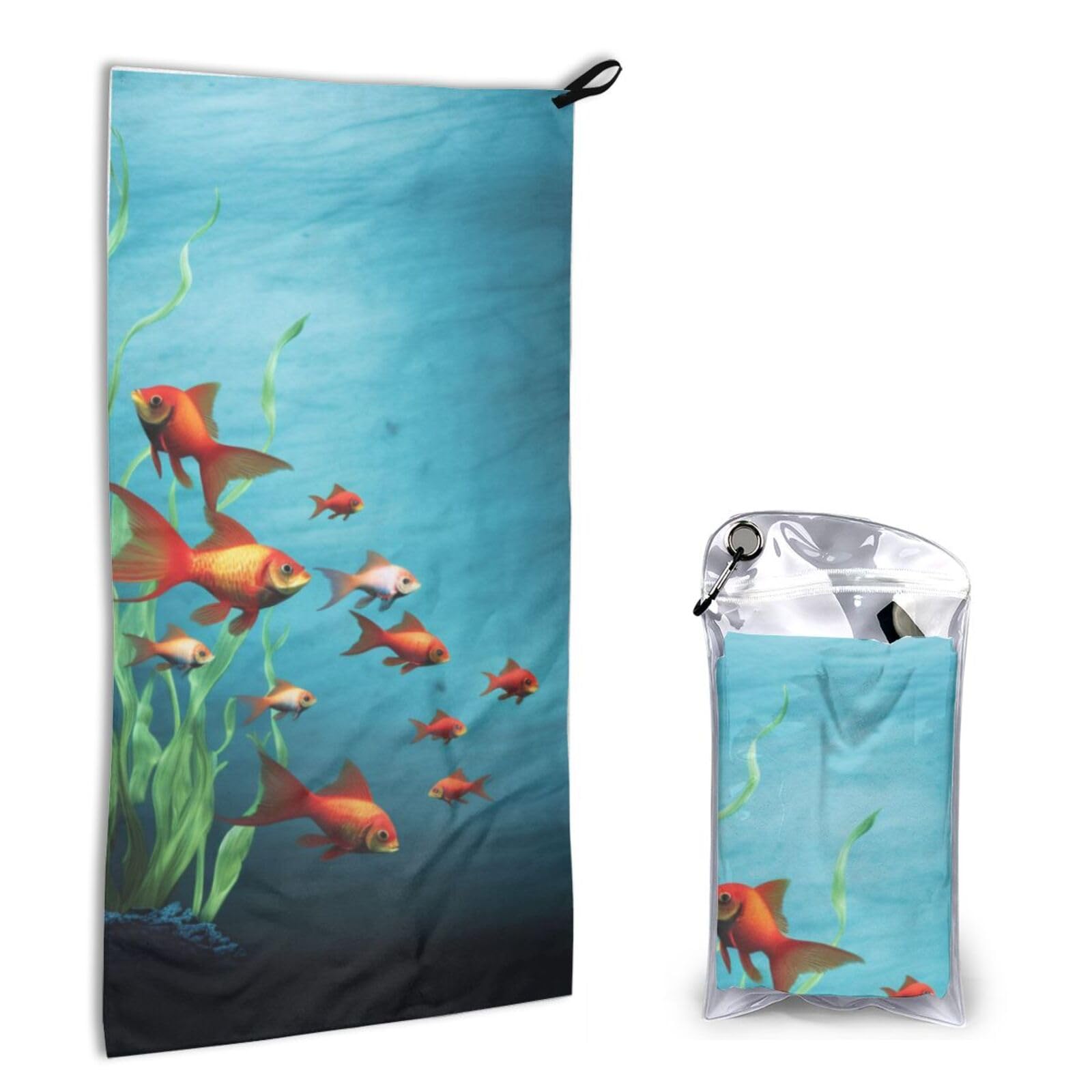 BWWHCCTI Quick Dry Hand Towel With Bag - fish aquarium Printed Super Absorbent Face Cloth Microfiber Travel Sports Towels 40x80cm