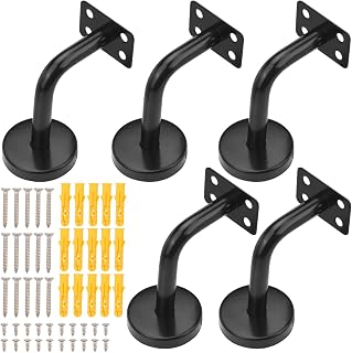 5 Packs 2.4 x 3.2 Inch Handrail Bracket, Heavy Duty Stainless Steel Handrail Brackets Set, Stair Railing Bracket for Staircase, Stairs, Rails, Railings and Home Decor, by GENHAKON.