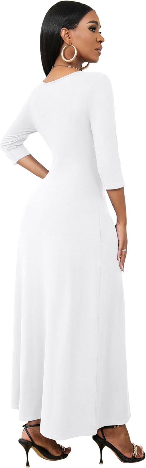 FANDEE Maxi Dress for Women 3/4 Sleeve Maxi Dresses V Neck Casual Loose Long T Shirt Dresses Basic (M-3XL)