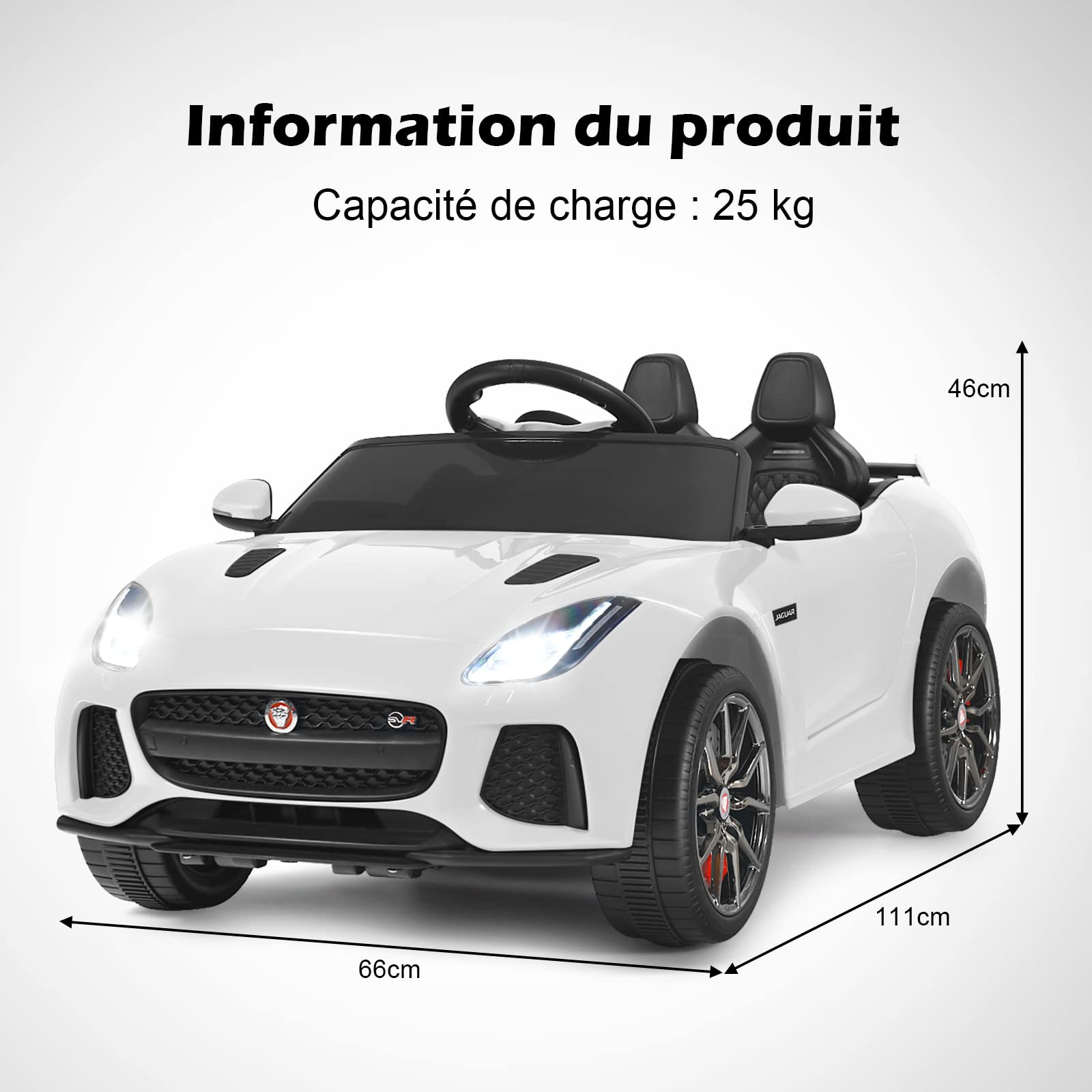 GOPLUS Jaguar Voiture Electrique Enfants 12V avec Télécommande, 3-5 KM/H Sons et Musique, Voiture Electrique Enfant 1 Place pour Enfant 3-8 Ans, Charge 25KG(Blanc)