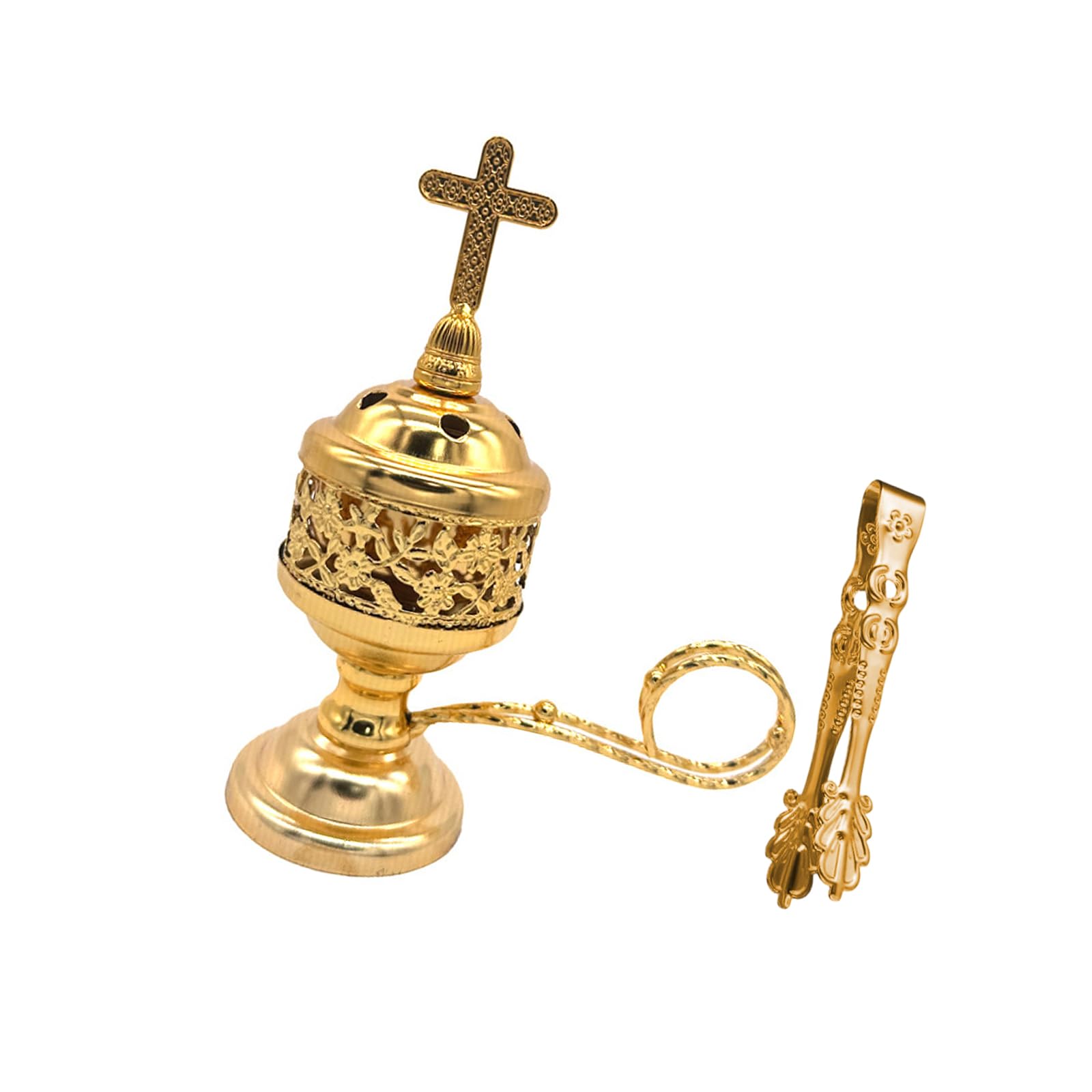 Metal Aromatherapies Burners Includes Tongs and Crosses Lid Incenses Censers for for Frankincense Resin Bakhoors Antique Design Metal Fragrances Burners with Crosses Lid Frankincense Incenses Stove