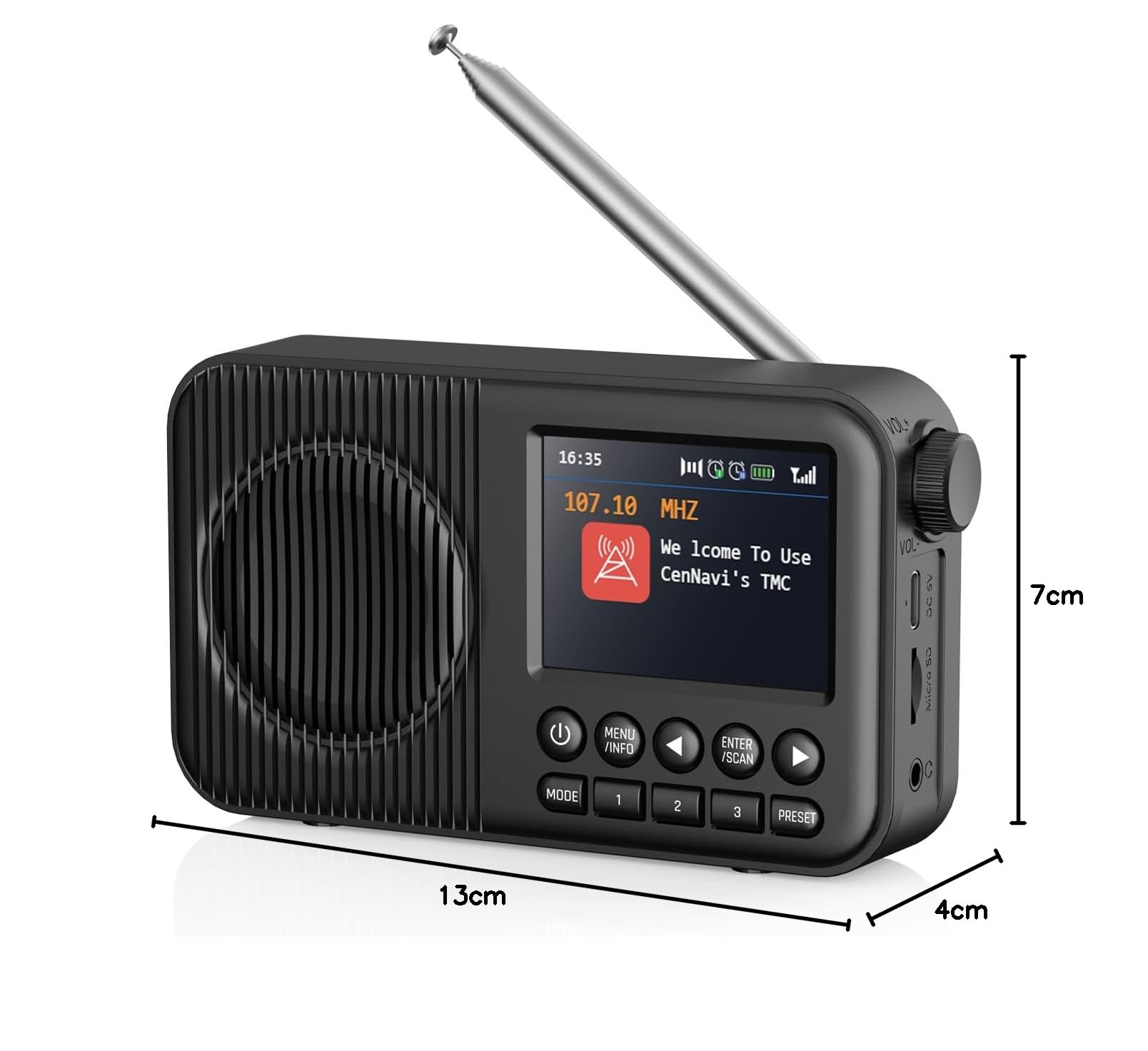 Arafuna Radio Dab, Radio Portátil Pequeña con 60 Presintonías, Radio Portátil Pequeña Recargable con Pantalla LCD De 2,4, Conexión MicroSD/TF/AUX, Despertador Doble, Temporizador De Apagado-Oscuro