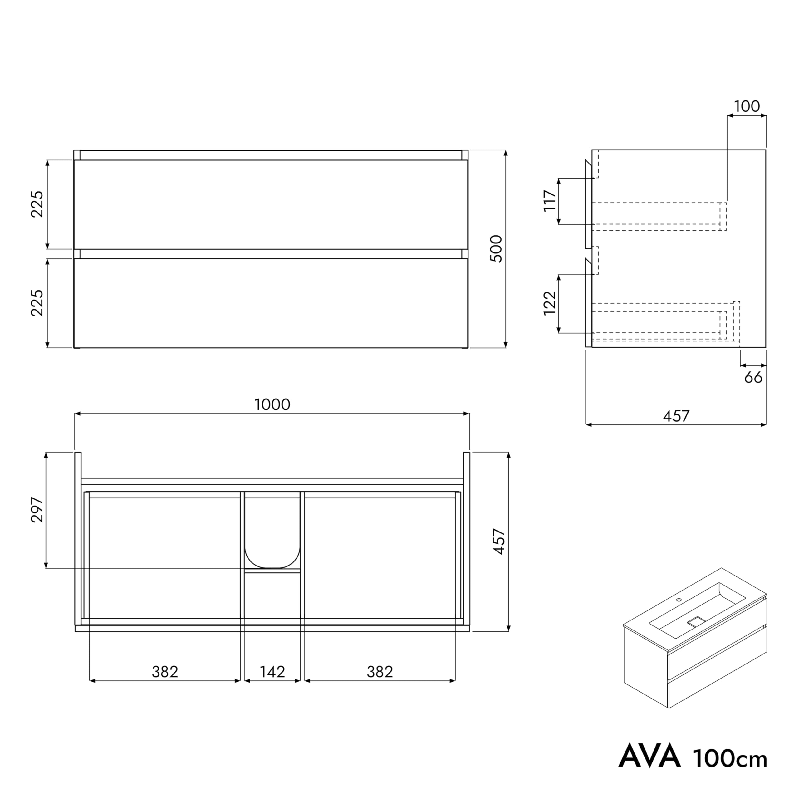 BERNSTEIN Badmöbel-Set Ava 100cm - Waschtisch Mit Unterschrank Schwarz Matt