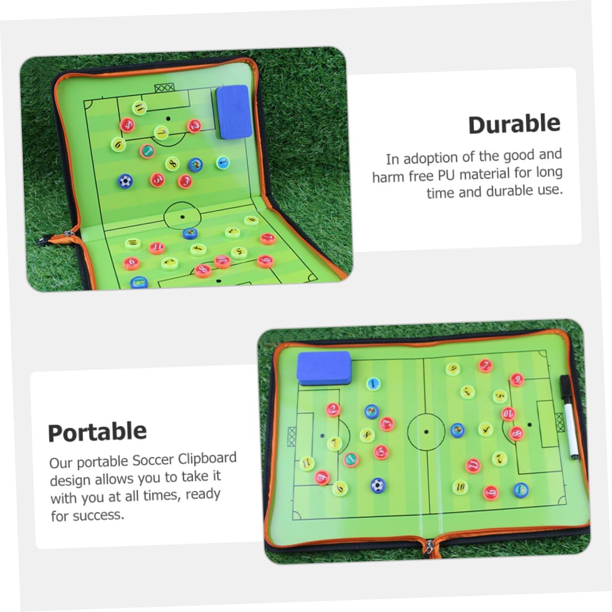 Zipper Soccer Training Board Magnetic Football Clipboard Synthetic Leather Writing Board Kit Portable Strategy Tool for Soccer Match Supplies