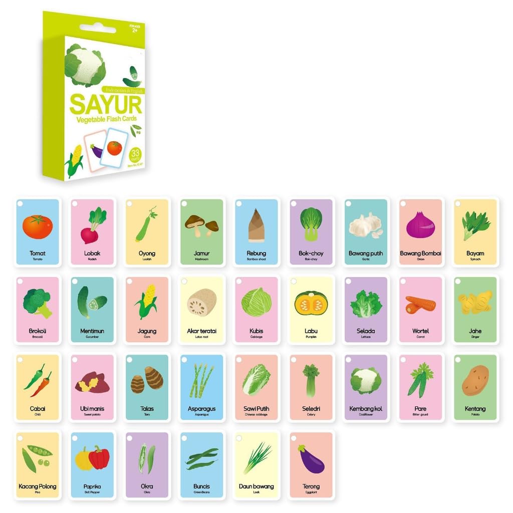 GMBYLBY 33Pcs Bilingual Language Flashcards For Kids Indonesian English Animal Words Fun Learning Tool Home Or