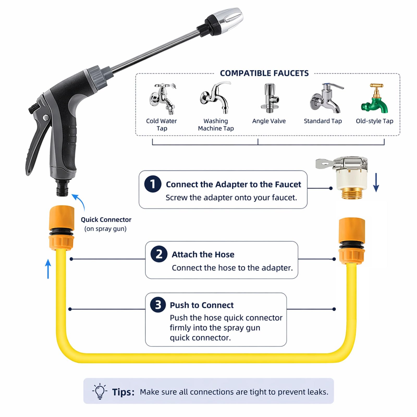 Pressure Washer, Hydro Power Water Jet Cleaner, Adjustable Nozzle Pressure Washer Attachment for Car, Patio, Driveway & Outdoor Cleaning — view 5