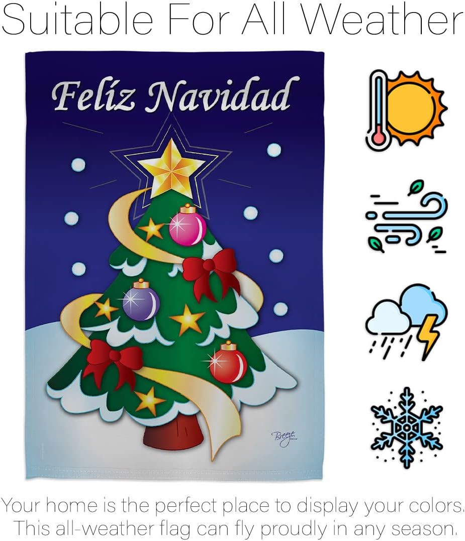 Breeze Decor Felíz Navidad House Flag Winter Christmas Santa Marry Xmas Present Reindeer Season Wintertime Snow Decoration Banner Small Garden Yard Gift Double-Sided, Made in USA