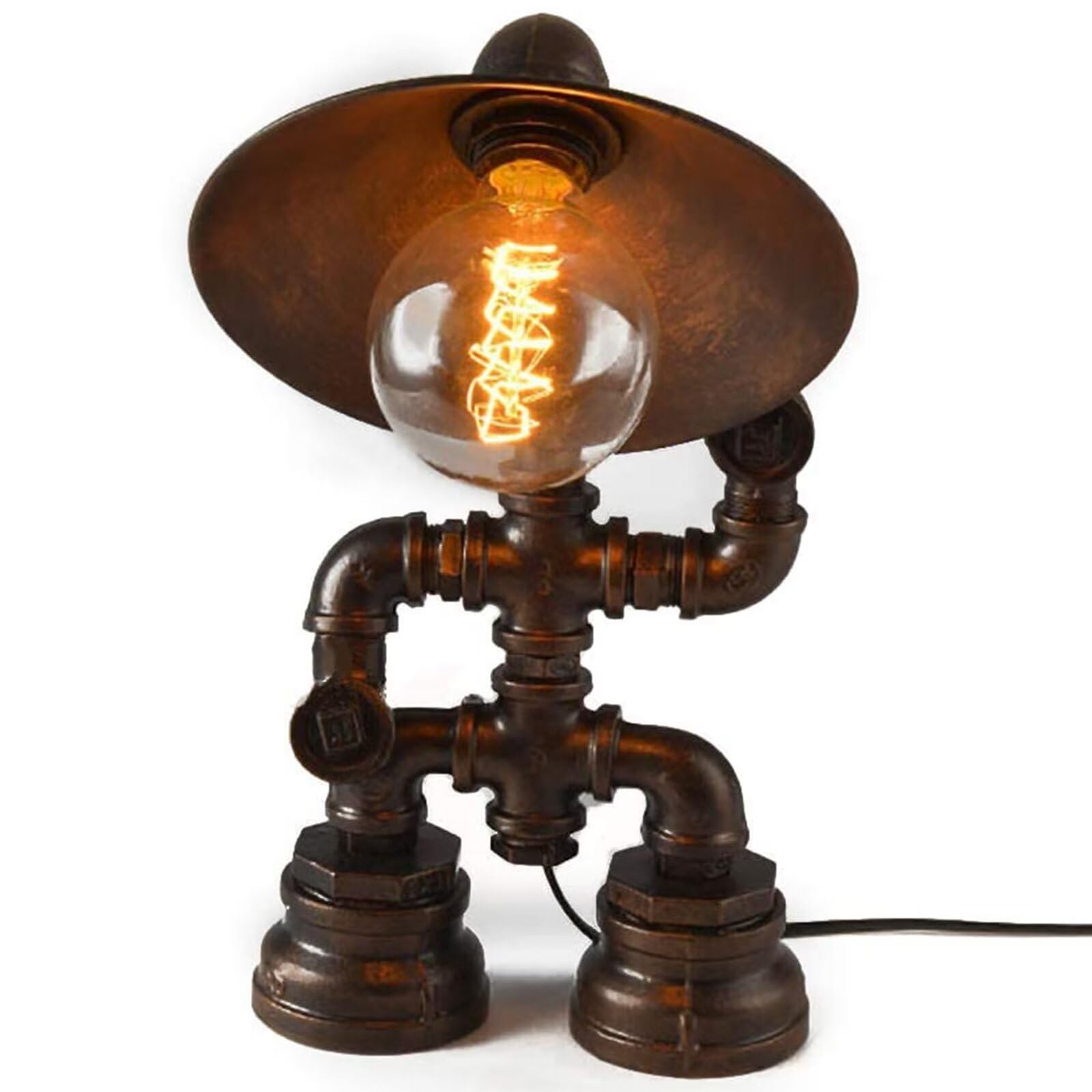 Pipre A Retro Ntique Indoor Vintage Industrial Metal Bedside Water Pipe Desk Steampunk Plug-In On Off Switch E27 Table Lamp Lighting For Living Room, Bedroom, Study Room(Not Included Bulb)